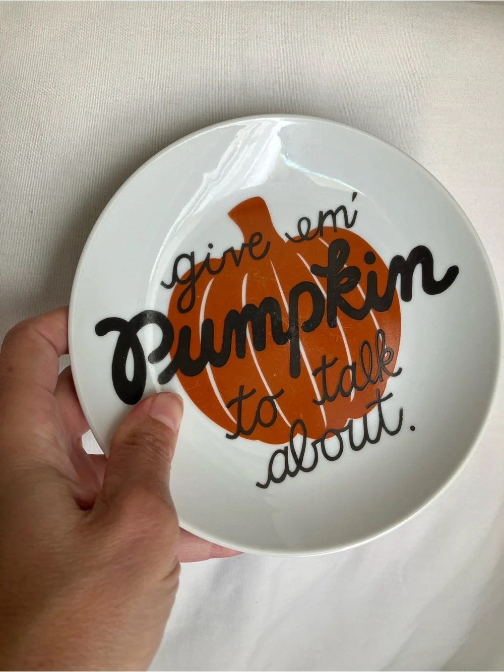 Crate & Barrel Decorative “Pumpkin to Talk About” Ceramic Plate set 2 Halloween